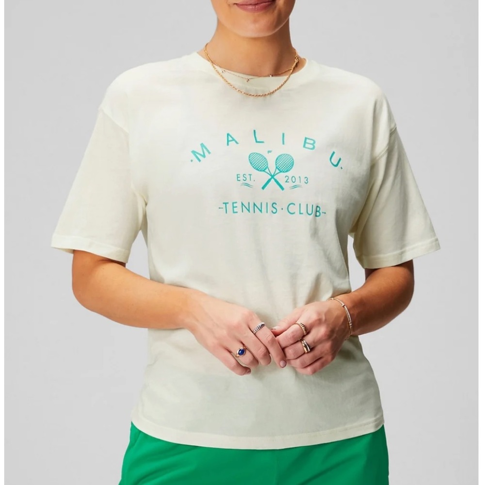 New Fabletics Short Sleeve Vintage Tee Malibu Tennis Graphic Print